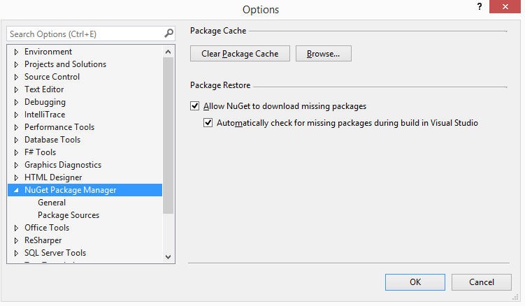 Nuget package manager options